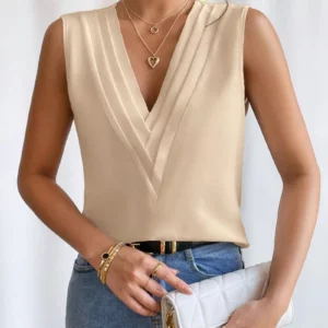 Office Lady Tank Top Summer Sleeveless Deep V Solid Shirt Women Minimalist T-Shirt Clothes - Image 2