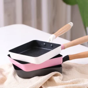 Japanese Square Non-Stick Frying Pan with Wooden Handle Omelette Saucepan Maifan Stone Mini Pots Home Kitchen Cookware Utensils - Image 6