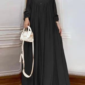 ZANZEA Solid Muslim Fashion Islamic Dress Women's Vintage Turkey Abaya Robe Long Sleeve Hijab O Neck Pleated Loose Kebaya 2025 - Image 4