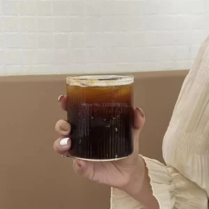 4Style Heat-Resistant Rib Coffee Glass Water Cups Vertical Stripes Tea Mug for Drinking Milk Beer Wine Juice Tumblers Set Gift - Image 4