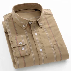 Fashion korean trends casual long-sleeve shirts for men slim fit plain shirt 100%cotton plaid striped tops soft designer clothes - Image 5