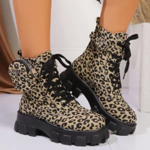 Women's Ankle Boots 2024 Winter New Outdoor leopard print Sexy High Heels Fashion Boots Lace Up Shoes Women Platform Boots - Image 4