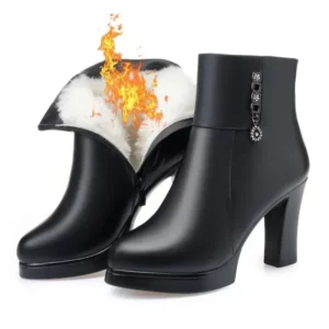 Shoes for Women 2024 Hot Sale Side Zipper Women's Boots Winter Warm Mature Ankle Boots Women Short Plush Square Heel Shoes Women - Image 6