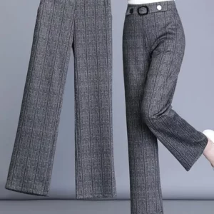 Plaid Office Straight Pants Women Big Size 4xl Korean Casual Baggy Pantalones High Waist Formal Wide Leg Trousers New Spodnie - Image 2