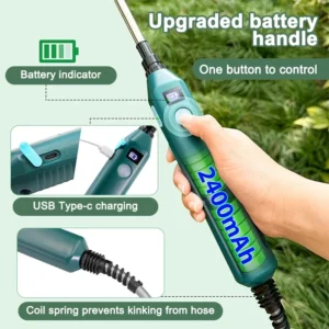 2400mAh Portable Electric Sprayer Wand Irrigation Tool 3 Mist Nozzles Plant High-Pressure Sprinkler Watering Garden Irrigation - Image 2
