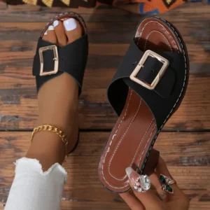Women Slippers 2024 Summer New Fashion Soft Platform Shoes Ladies Chunky Heels Buckle Designer Slippers - Image 3