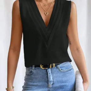 Office Lady Tank Top Summer Sleeveless Deep V Solid Shirt Women Minimalist T-Shirt Clothes - Image 6