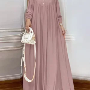 ZANZEA Solid Muslim Fashion Islamic Dress Women's Vintage Turkey Abaya Robe Long Sleeve Hijab O Neck Pleated Loose Kebaya 2025 - Image 2