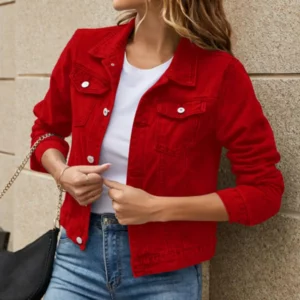 Women Denim Jacket Single-breasted Solid Color Lapel Flap Pockets Cardigan Warm Buttons Slim Fit High Street Women Coat - Image 4