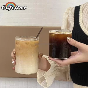 4Style Heat-Resistant Rib Coffee Glass Water Cups Vertical Stripes Tea Mug for Drinking Milk Beer Wine Juice Tumblers Set Gift - Image 5
