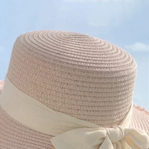 Bow Ribbon Straw Cover Cap Women Wide Brim Soft Top Sun Protection Hat Summer Sunshade Visors Female Vacation Beach Accessories - Image 5
