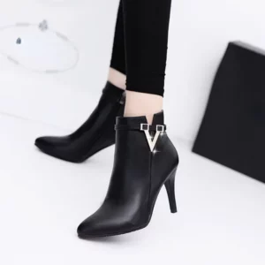 Botas Mujer Invierno Autumn Stiletto Thin High Heels Woman Pointed Toe Pu Leather Zipper Sexy Ankle Women Boot Botines Chelsea8 - Image 3