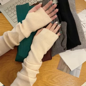 Women Knitted Arm Warmer Long Fingerless Gloves Mitten Winter Y2K Solid Arm Sleeve Fashion Casual Soft Girls Clothes Punk Gloves - Image 3