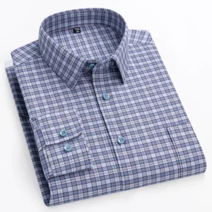 New in shirt plus size 14xl100%cotton long-sleeve shirts for men slim fit formal plain shirt soft plaid striped business clothes - Image 5