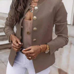 Autumn Winter Long Sleeved Slim Blazers Women Elegant Solid Casual Button Fashion Blazer Tops Short Coats Lady Streetwear - Image 4
