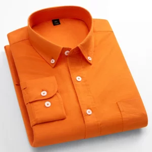 Classic fit fasion 100%Cotton long-sleeve shirt for men single pocket slim fit Casual top soft Oxford solid color office clothes - Image 1