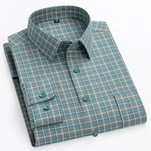 New in shirt plus size 14xl100%cotton long-sleeve shirts for men slim fit formal plain shirt soft plaid striped business clothes - Image 4