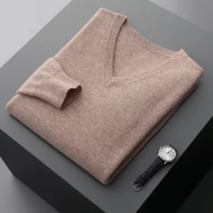 Autumn And Winter New Men's V-Neck Cashmere Loose Thickened Solid Color Wool Knitted Bottoming Shirt Business Casual Sweater - Image 5
