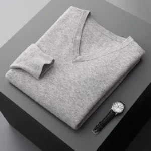 Autumn And Winter New Men's V-Neck Cashmere Loose Thickened Solid Color Wool Knitted Bottoming Shirt Business Casual Sweater - Image 3
