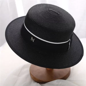 Summer outdoor M letter rhinestone flat brim sun hats Summer women's bowler hat Straw cap for travel shopping - Image 2
