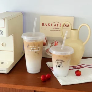 Kawaii Water Bottle For Coffee Juice Tea Cute Tumbler Plastic Cups With Straw Lid Portable Reusable Drinking Bottle BPA Free - Image 3