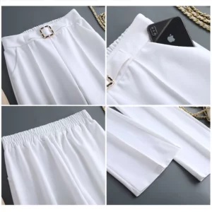 Khaki High Waist Ice Silk Wide Leg Pantalones 2023 Summer Design Mom's Straight Trousers Elegant Elastic Waist Baggy Pants Women - Image 6