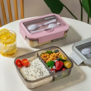 Lunch Box with Tableware for Office Workers Square Divided Microwave Oven Bento Box Leakproof Food Container for Picnic Camping - Image 2