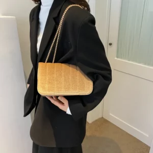 Neon Red Flap Chain Square Bag Velor Leather Fashionable Dating Gift Shoulder & Crossbody Bag With Chain Strap For Women - Image 6