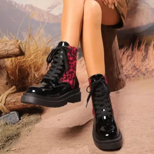 Women's Shoes 2024 High Quality Lace-up Women's Boots Fashion Leopard Print Modern Boots Women Winter Plus Size Mid-Calf Boots - Image 5