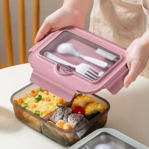 Lunch Box with Tableware for Office Workers Square Divided Microwave Oven Bento Box Leakproof Food Container for Picnic Camping - Image 1