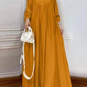 ZANZEA Solid Muslim Fashion Islamic Dress Women's Vintage Turkey Abaya Robe Long Sleeve Hijab O Neck Pleated Loose Kebaya 2025 - Image 3