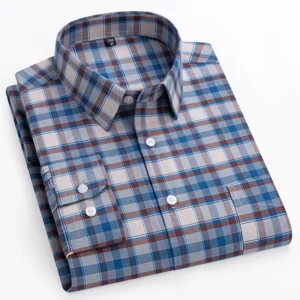 New in shirt plus size 14xl100%cotton long-sleeve shirts for men slim fit formal plain shirt soft plaid striped business clothes - Image 2