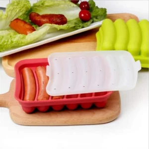 6-Grid Hot Dog Sausage Mold Food Grade Silicone Household Ham Hot Dog Making Tray Household Cake Baking Mold with Cover Kit Tool - Image 3