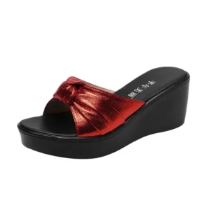 Plus Size 32-43 Medium Heels Platform Shoes Silver Slippers Summer 2024 Womens Chunky Wedges Slides for Office Beach Wedding - Image 3