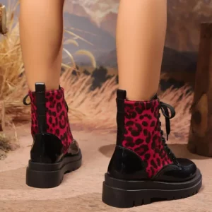 Women's Shoes 2024 High Quality Lace-up Women's Boots Fashion Leopard Print Modern Boots Women Winter Plus Size Mid-Calf Boots - Image 4
