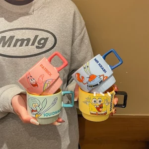 4pcs SpongeBob SquarePants Ceramic Mug Set Cute Anime Patrick Star Squidward Couple Mug Holiday Gift Ceramic Mug Color Box - Image 3
