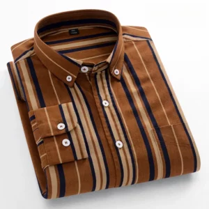 Fashion korean trends casual long-sleeve shirts for men slim fit plain shirt 100%cotton plaid striped tops soft designer clothes - Image 3