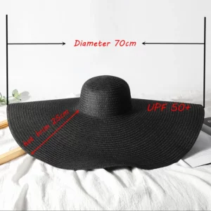 Summer 70cm Large Wide Brim Sun Hats For Women Oversized Beach Hat Foldable Travel Straw Hat Lady UV Protection Sun Shade Hat - Image 5