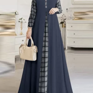 Women Patchwork Maxi Dress Muslim Abaya Robe Femme ZANZEA Spring Long Sleeve Maxi Sundress Plaid Checked Vestidos IsIamic Cloth - Image 2
