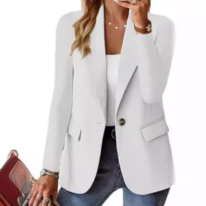 Fashionable Casual Women Blazer 2024 Spring Autumn New Solid Color Turn Down Collar Long Sleeve Suit Coat Elegant Office Lady - Image 3