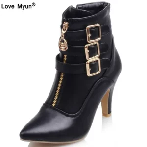 Women Shoes Boots Spring High Heels Ankle Boots Pointed Toe Buckle Boots Zip Ladies Shoes White Big Size 2023 - Image 3