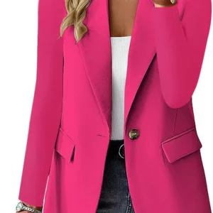 Fashionable Casual Women Blazer 2024 Spring Autumn New Solid Color Turn Down Collar Long Sleeve Suit Coat Elegant Office Lady - Image 6