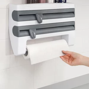 New Kitchen Wall Mounted Tissue Holder Plastic Packaging Multifunctional Kitchen Film Aluminum Foil Dispenser With Spice Rack - Image 2