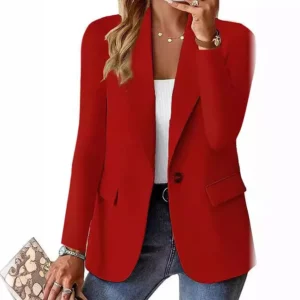Fashionable Casual Women Blazer 2024 Spring Autumn New Solid Color Turn Down Collar Long Sleeve Suit Coat Elegant Office Lady - Image 4
