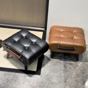Shoe changing stool, doorstep, living room soft bag, minimalist sofa, footstool, light luxury leather art, low stool - Image 4