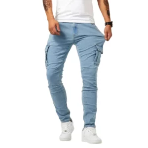 new Jeans Men Pants Wash Solid Color Multi Pockets Denim Mid Waist Cargo Jeans Plus Size Fahsion Casual Trousers Male Daily Wear - Image 3