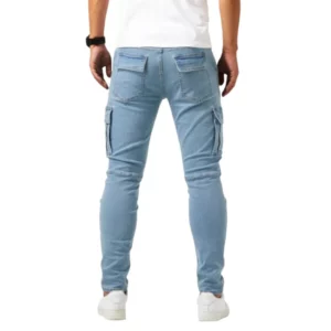 new Jeans Men Pants Wash Solid Color Multi Pockets Denim Mid Waist Cargo Jeans Plus Size Fahsion Casual Trousers Male Daily Wear - Image 2
