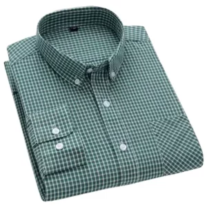 Men Cotton Green Plaid Long Sleeve Casual Shirt Easy Care Slim Fit Spring Autumn Man Fashion Clothing Young Boy Shirt Asia Size - Image 3