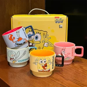 4pcs SpongeBob SquarePants Ceramic Mug Set Cute Anime Patrick Star Squidward Couple Mug Holiday Gift Ceramic Mug Color Box - Image 2