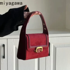 Miyagawa 2023 Niche Underarm Small Square Bag Fashionable and Versatile Korean Version Handbag New Retro Suede Tote Bags - Image 1
